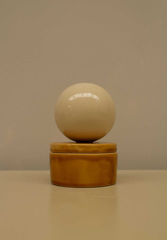 Ceramic box 'BOULE' set of 5 in Cognac 03, handmade and stylish for keepsakes.