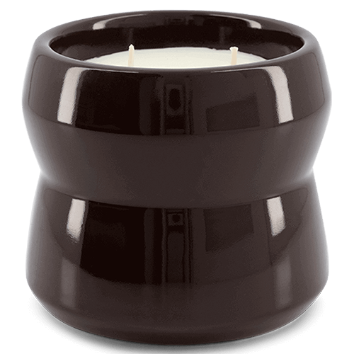 Scented candle in ceramic holder, Shape 02.02 Aubergine, from Shapes Collection.