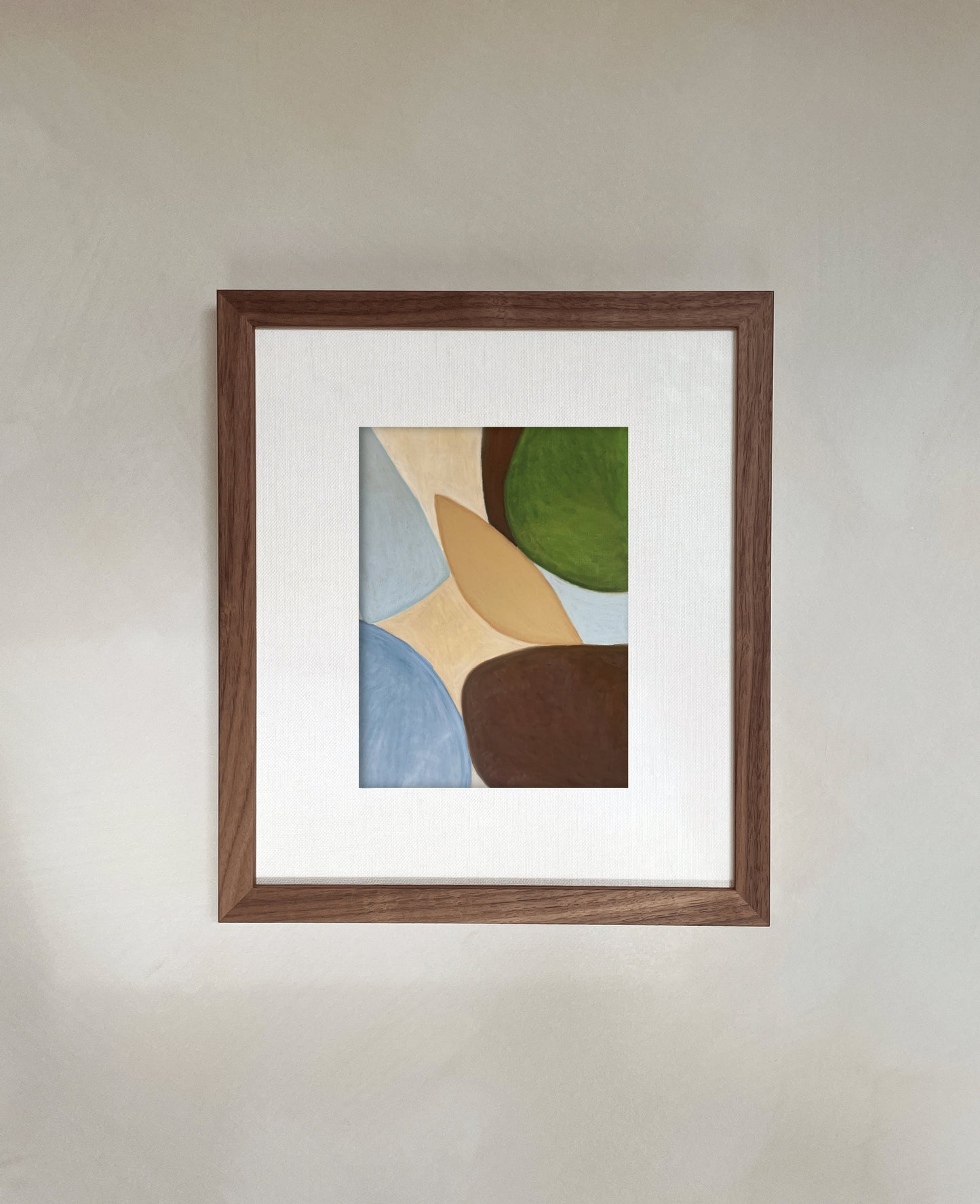 High-quality art print with abstract design, featuring a 1 cm white border on Hahnemühle paper, size options 15x20 cm and 21x30 cm, made to order.