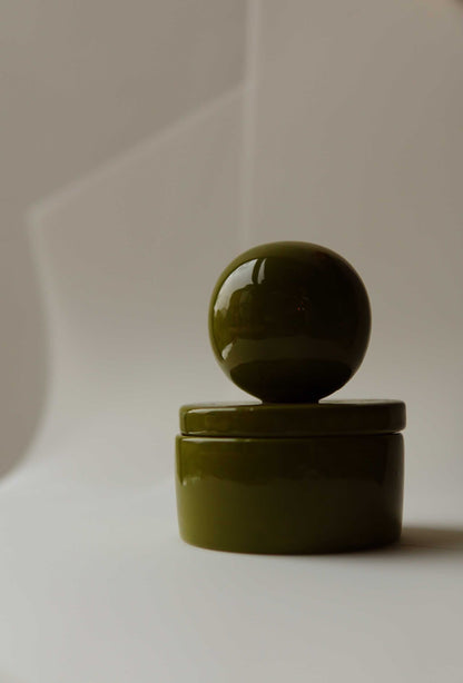 Ceramic box with ball MEDIUM Olive - Handmade Keepsake Holder