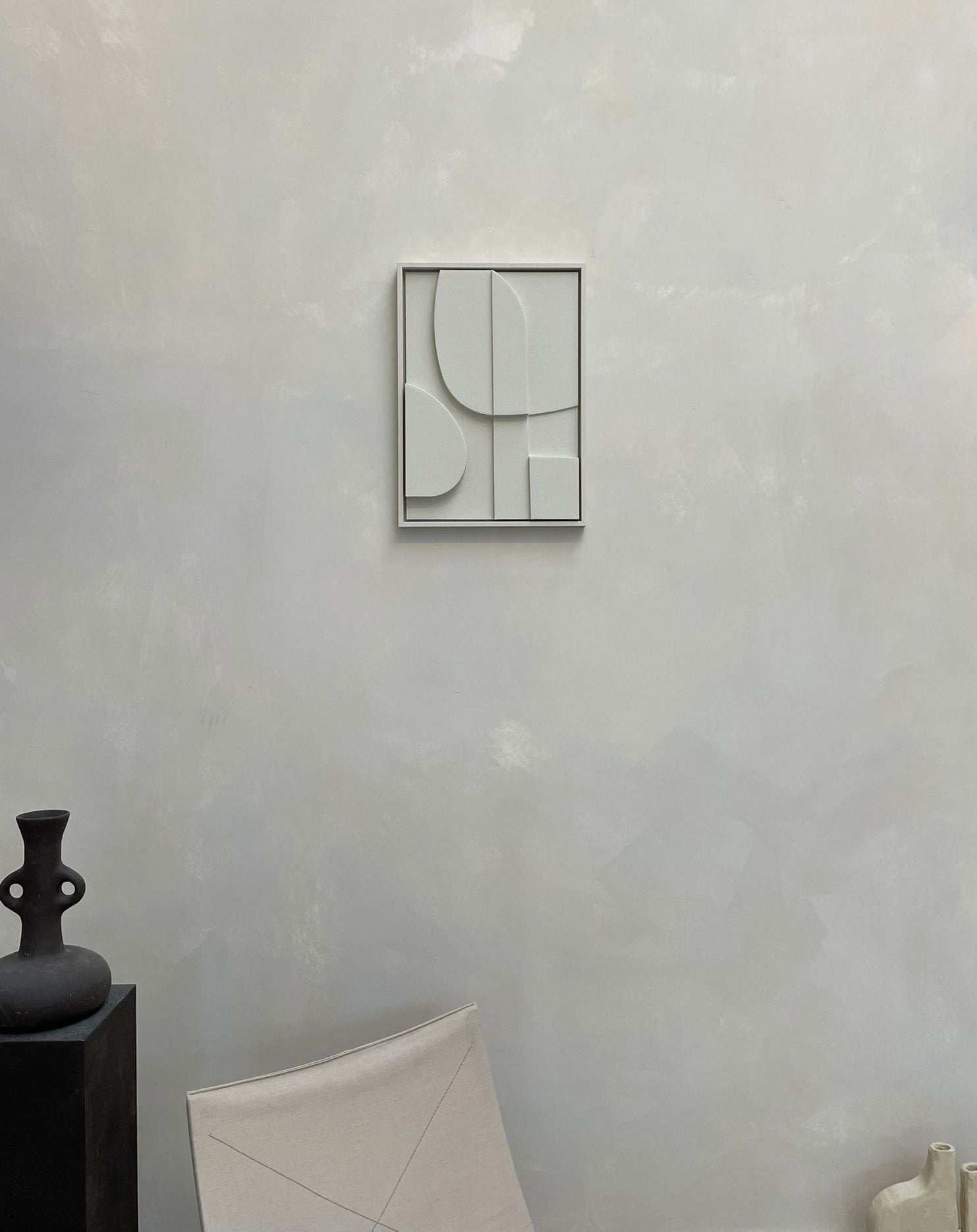 Handmade eco-friendly wall art '#2.1 Blanche' with sand texture, made from biodegradable plant materials.