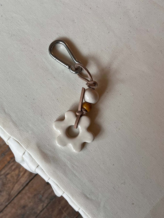 Keychain Flower • Light Brown cord • Lace