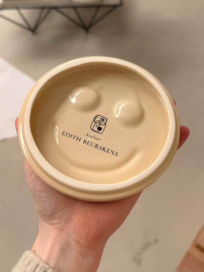 HAPPY ceramic wall art by Edith Beurskens, handcrafted glazed ceramic piece from Royal Goedewaagen