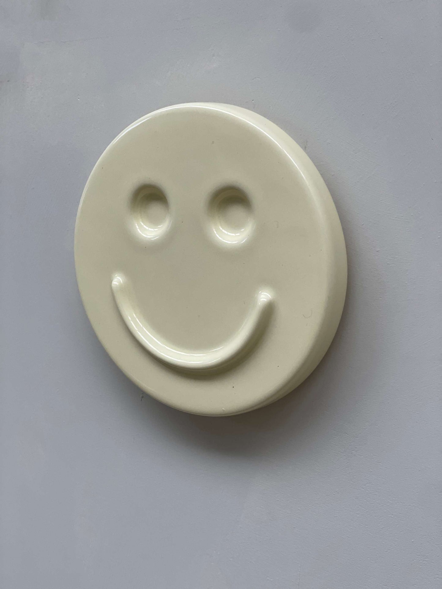 Butter 'HAPPY' ceramic artwork, handcrafted smiley face, ceramic clay with glaze.