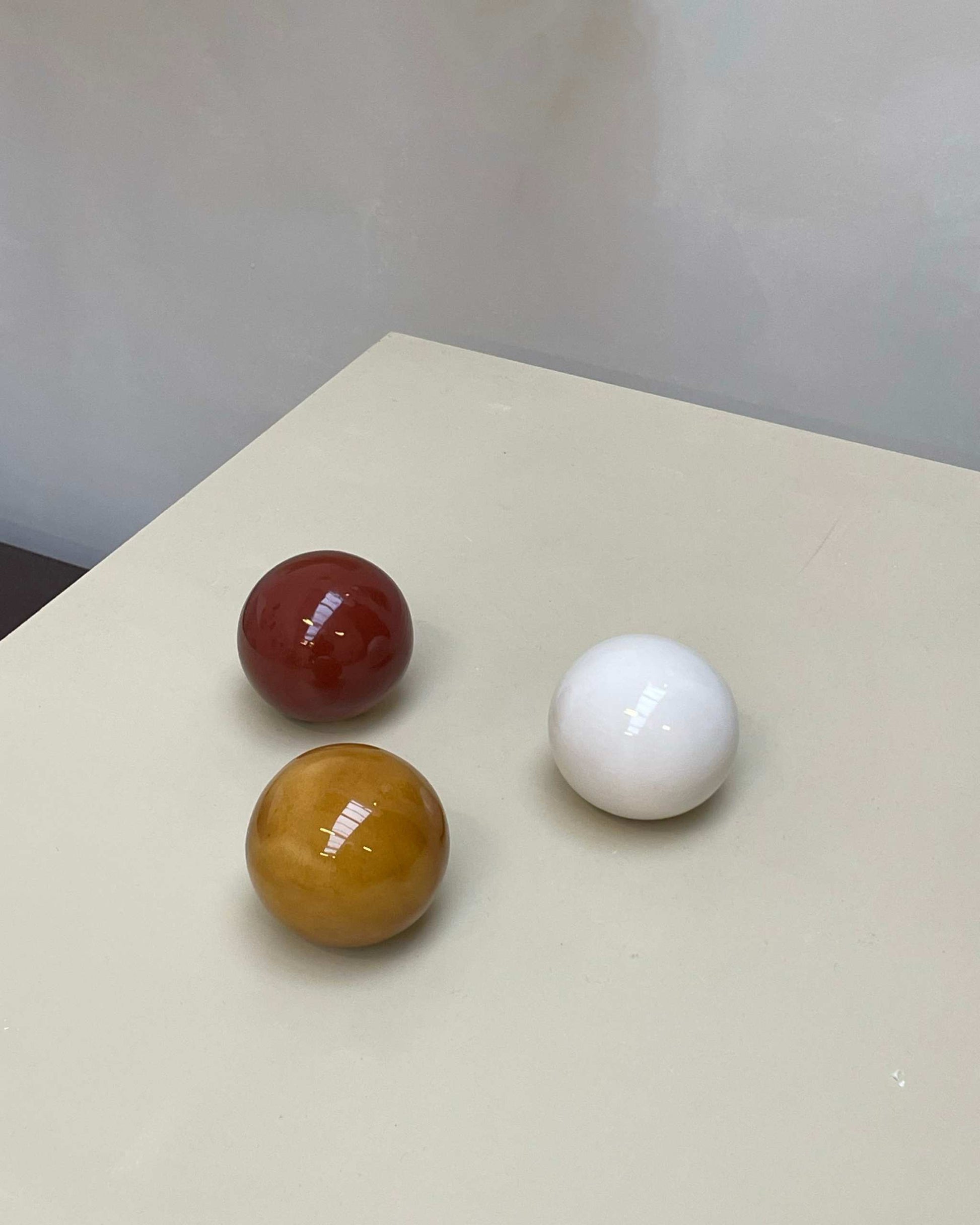 Handmade Ceramic Ball set of 3 - Cognac & Rust Burgundy Art