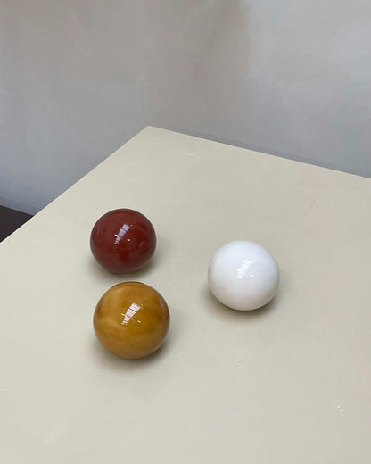 Handmade Ceramic Ball set of 3 - Cognac & Rust Burgundy Art