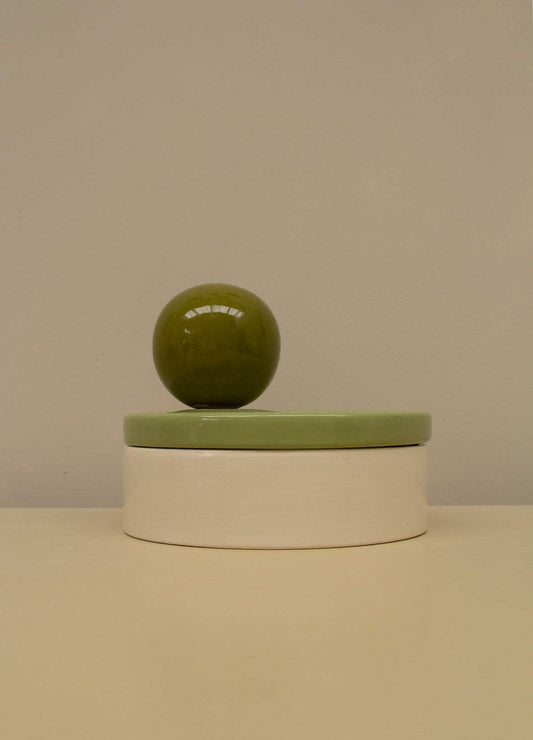 Ceramic box BOULE • LARGE • Olive • Avocado • Milk – Handcrafted