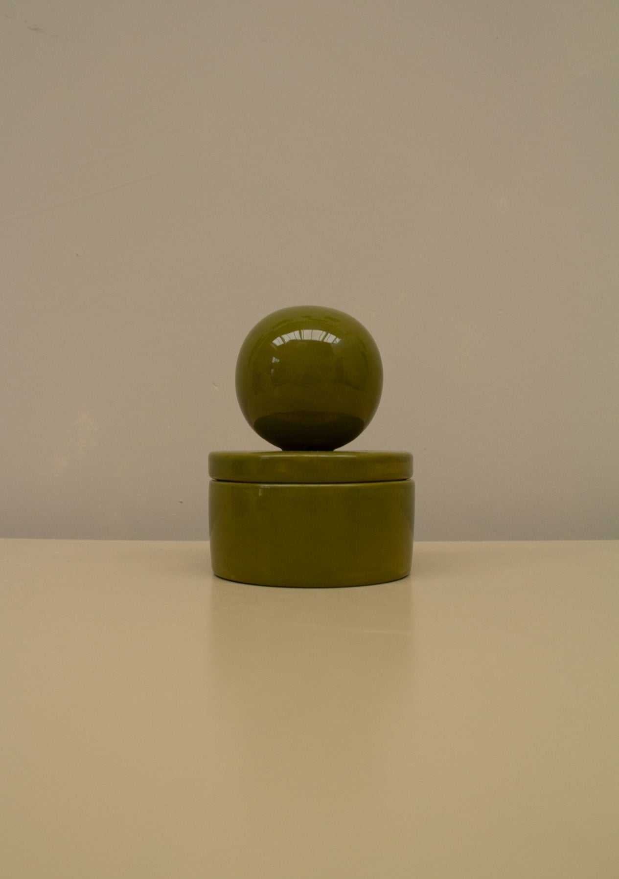 Ceramic box with ball MEDIUM Olive - Handmade Keepsake Holder