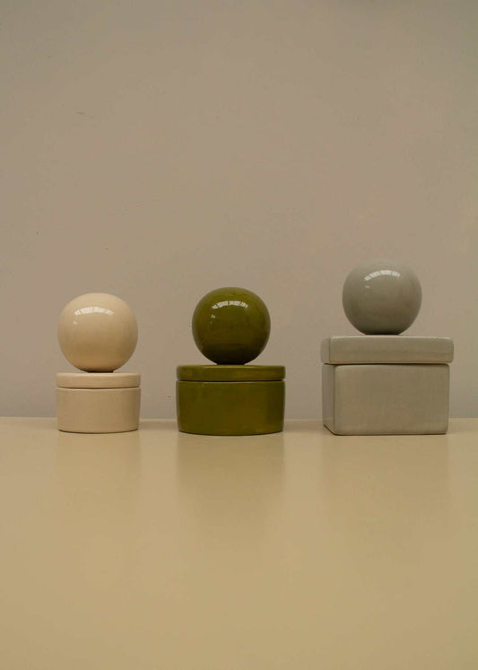 Ceramic box BOULE • SET of 3 • Green 01 - Handmade Storage