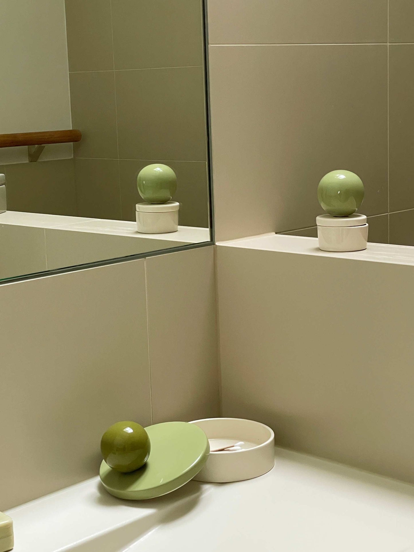 Ceramic box BOULE • LARGE • Olive • Avocado • Milk – Handcrafted