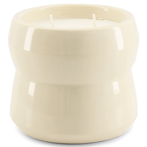 Handcrafted ceramic candle holder, Shape 02.01 Chalk, from L'AIMÉ Candles' Shapes Collection, featuring a biodegradable wax candle.