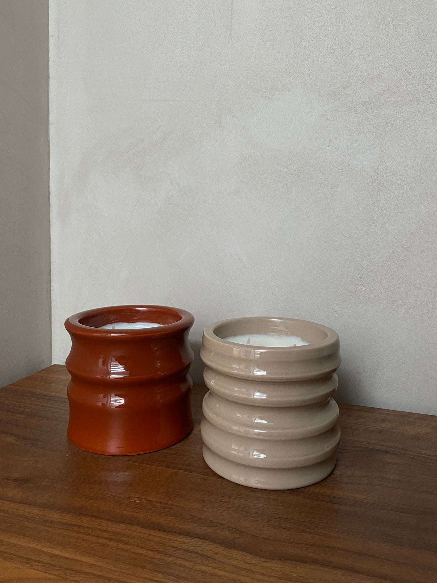 Scented candles with Shape 01 design in ceramic holders, part of Royal Goedewaagen x L'AIMÉ x Edith Beurskens collaboration.