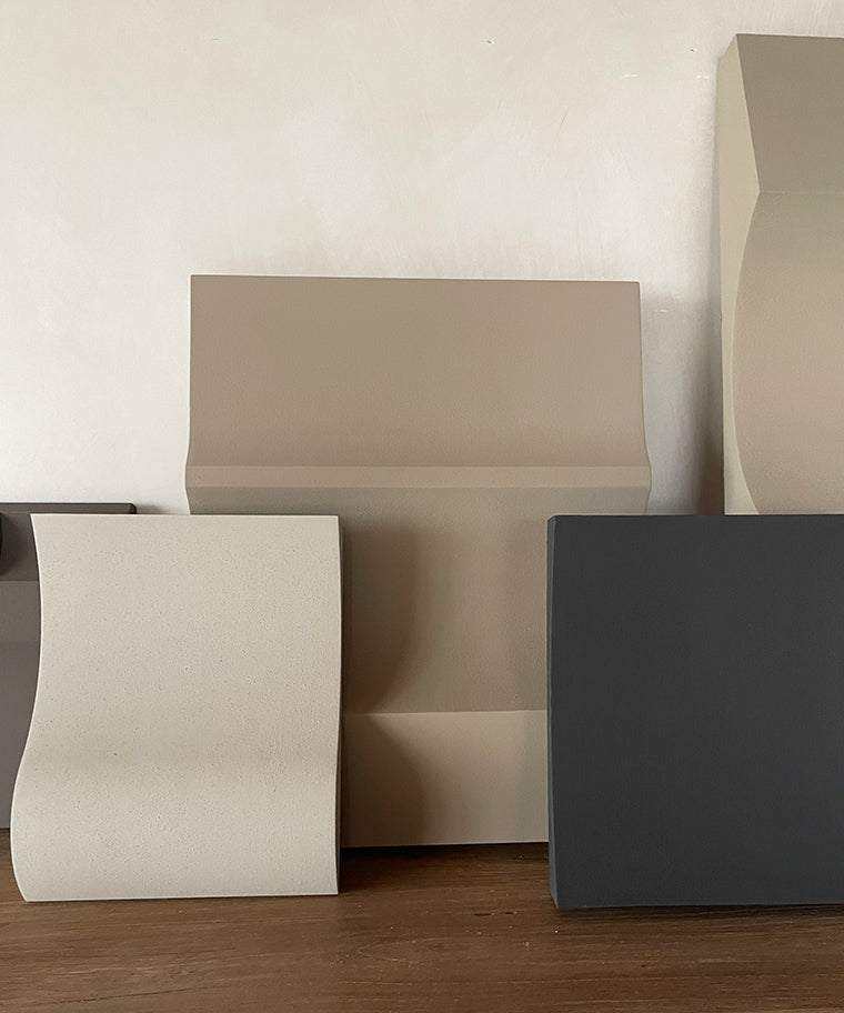 22.06 Folding biodegradable artwork with sand texture and eco-paint, customizable in RAL or NCS colors.