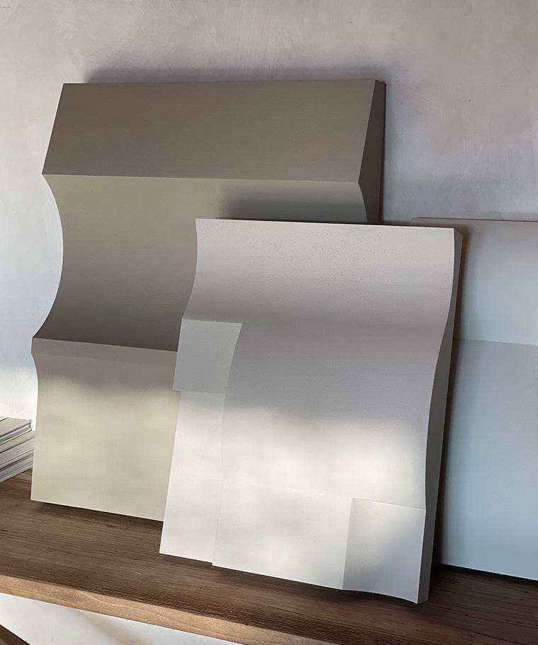 Modern art pieces made of biodegradable PLA with sand texture.