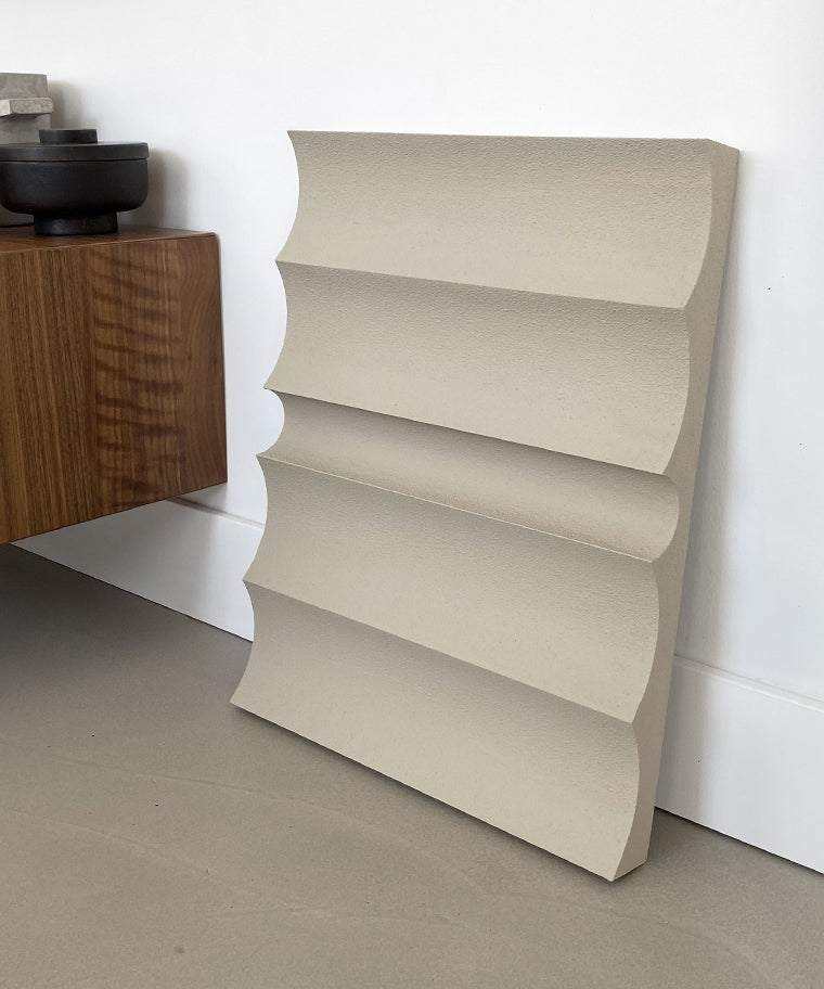 Hand-made 3D art piece '#22.04 Dunes' with a sand-textured finish, made from biodegradable PLA material.