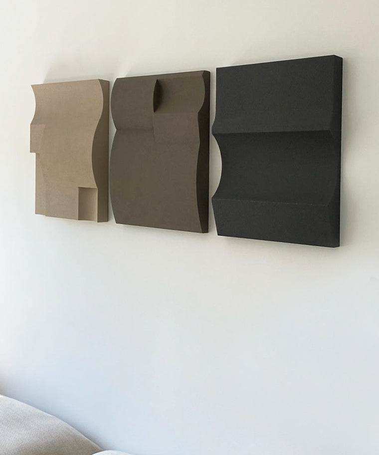 Modern art wall sculptures made of biodegradable PLA with sand texture finish.