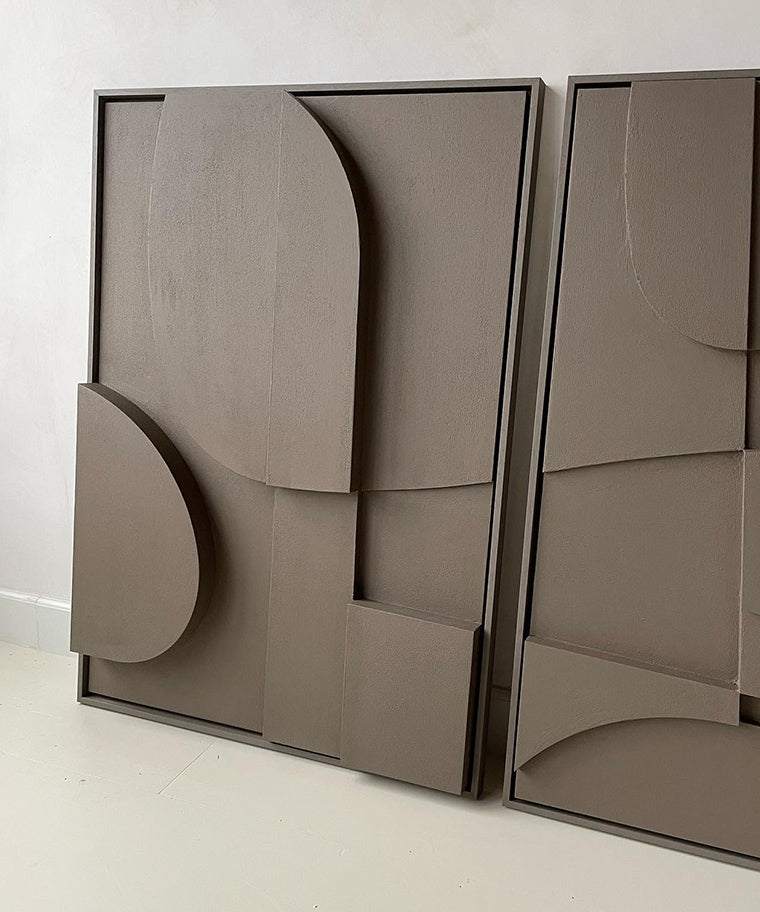 Handmade art pieces with abstract design, featuring sand texture and eco-paint finish.