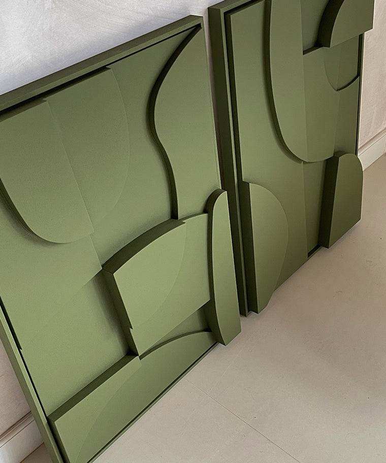 DUO 2 Archi artistic wall panels in green, made of biodegradable PLA with sand texture.
