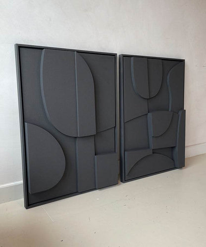 Handmade geometric art duo made from eco-friendly materials with unique sand texture finish.