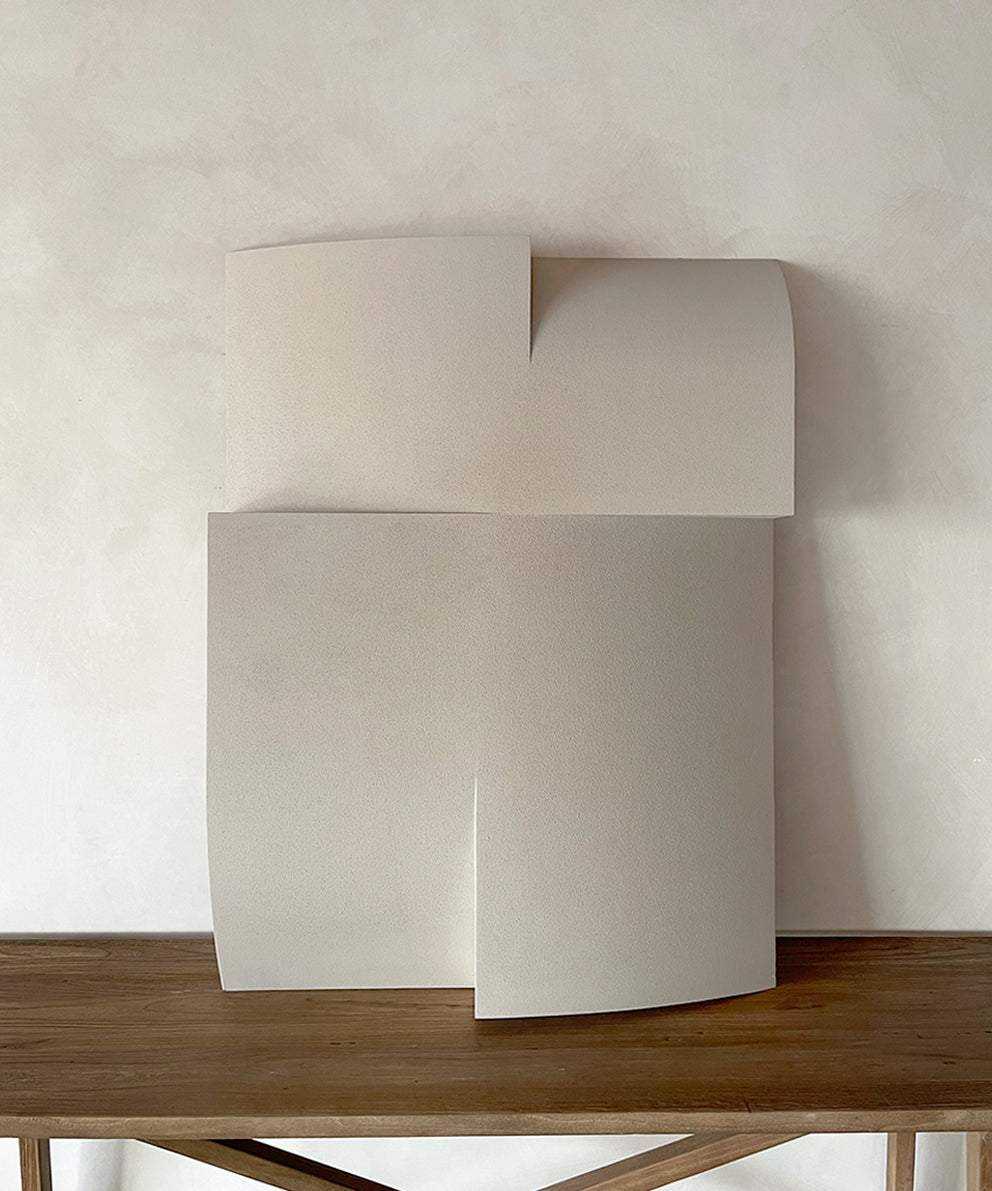 Modern art piece '#22.10 Journey' with eco-paint finish and sand texture on a wooden surface.