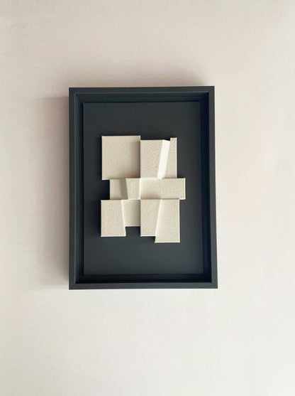 23.2 Deda hand-made wall artwork, black frame, sand-textured eco-painted surface.