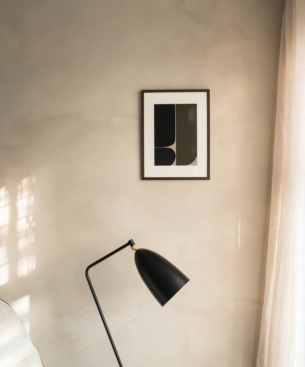 Art print titled 'James' on wall, minimal design, premium Hahnemühle paper, unframed.