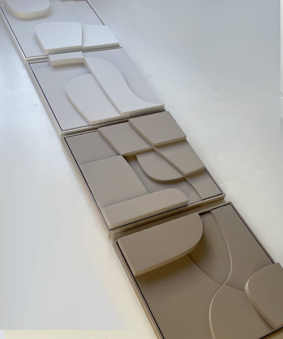 Hand-made 3D art panels with sand texture and eco-paint finish.