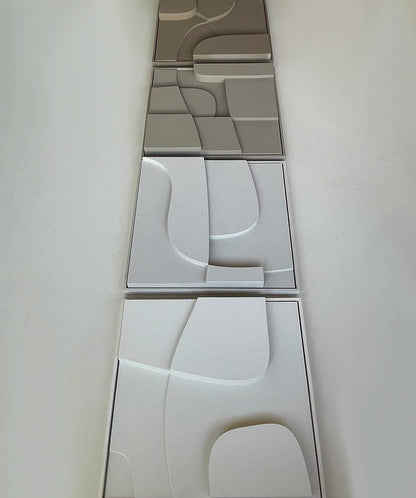 Hand-made 3D art pieces with sand texture and eco-paint.