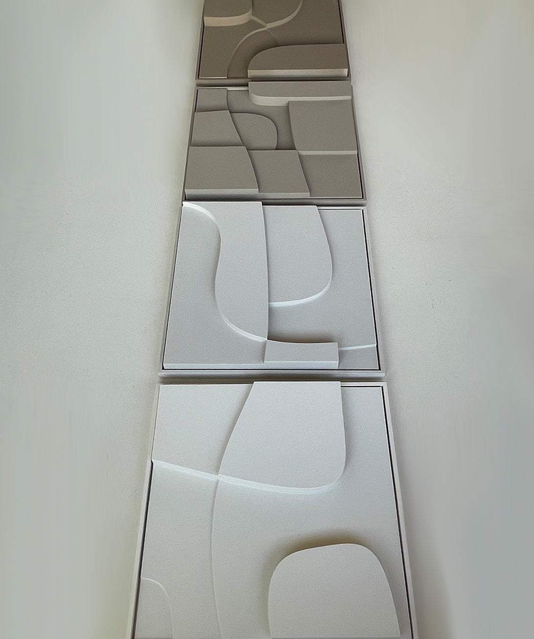 Hand-made 3D art panels with sand texture in neutral tones, crafted from eco-friendly PLA.