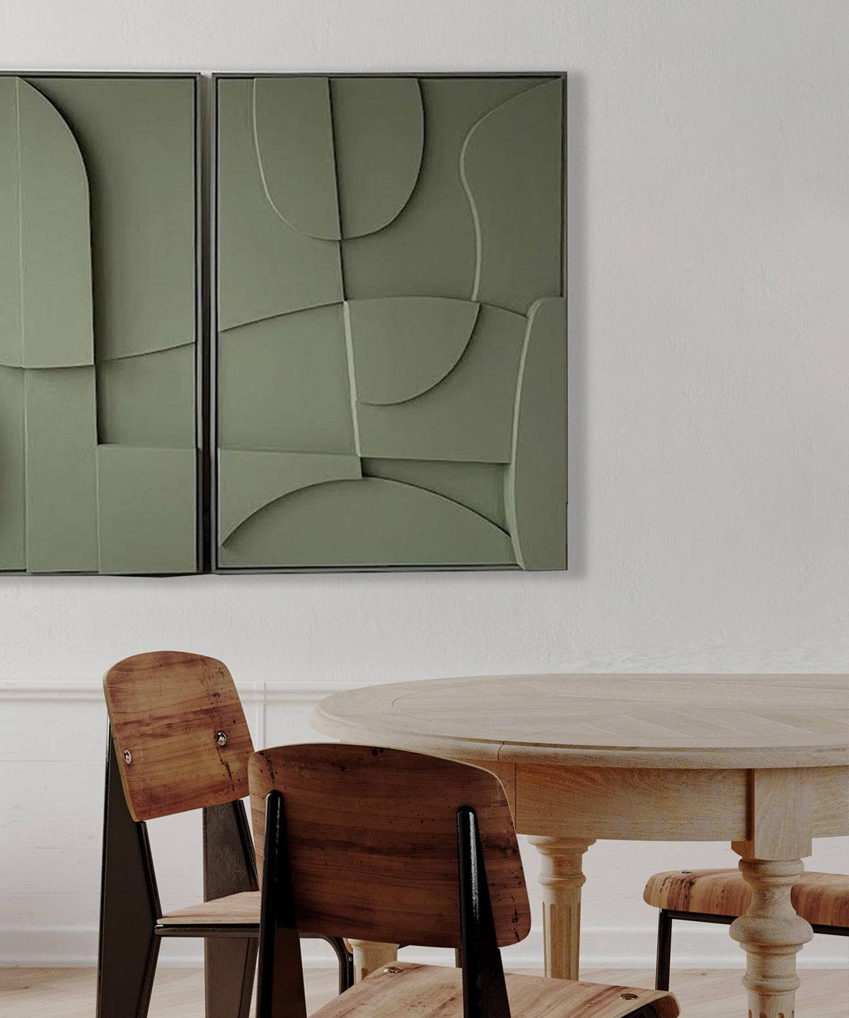 Handmade 20.2 Archi wall art with eco-friendly sand texture finish, displayed above a dining table.