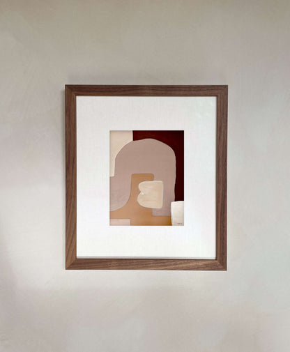 Art print "Liva" with abstract motif, printed on premium Hahnemühle paper, displayed in a brown frame.