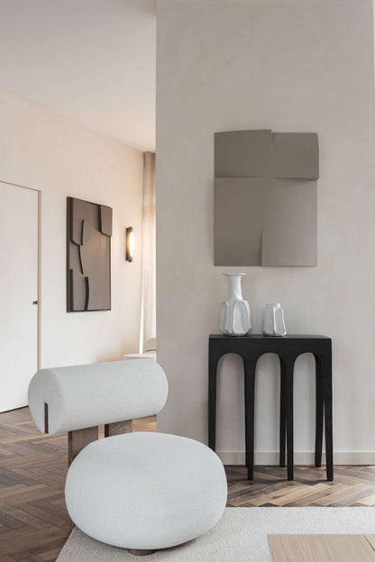 Modern art installation with hand-made, biodegradable PLA pieces in an interior space.