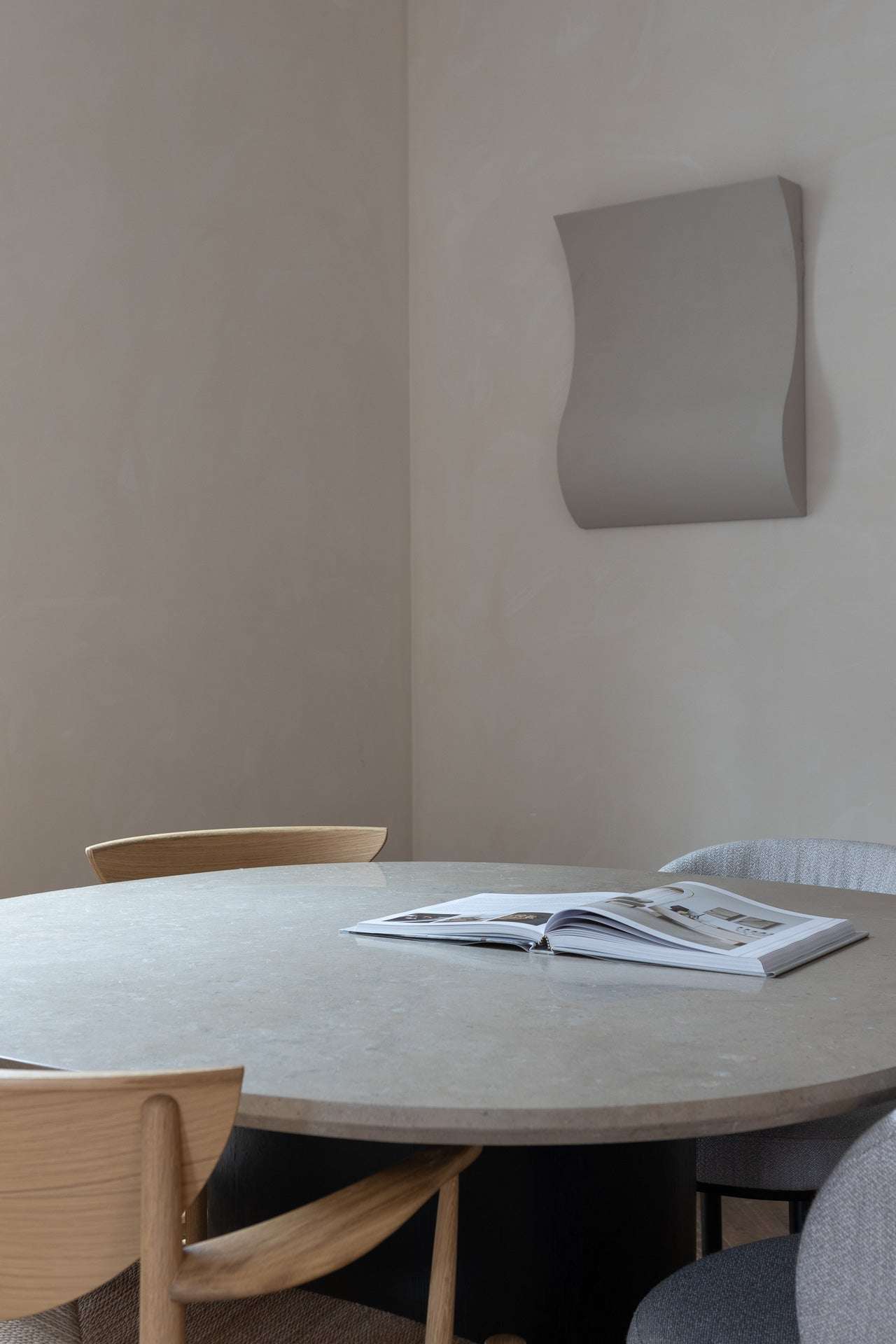 Hand-made wall art #22.08 Heat in neutral tones, featuring a sand-textured finish and eco-paint, displayed in a minimalist interior setting.