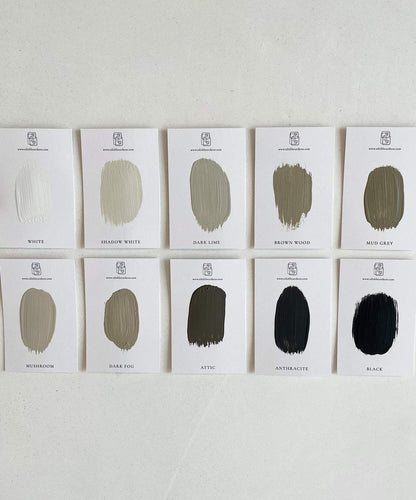 Paint color swatches for handmade biodegradable art customization options.