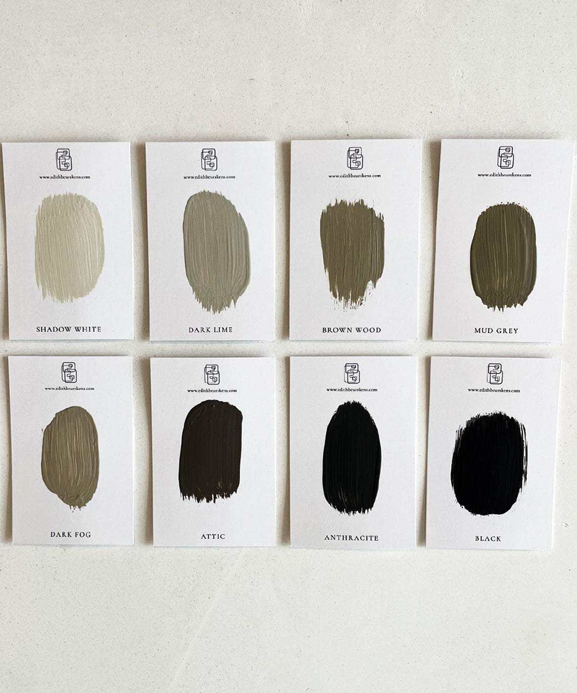 Color samples for customizable 3D art showcasing shades like shadow white, dark lime, and anthracite.