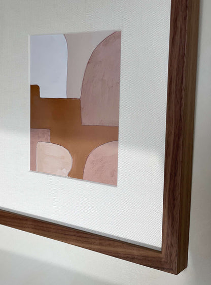 Abstract art print 'Rosie' with soft pink and brown tones, on high-quality Hahnemühle paper with a 1 cm white border.