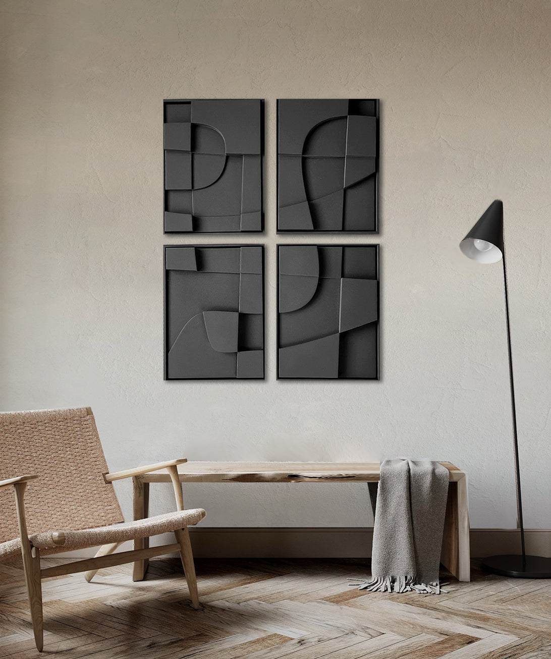 Quartet - Tête à Tête, eco-friendly wall art, hand-made, biodegradable PLA, black geometric design, home decor.